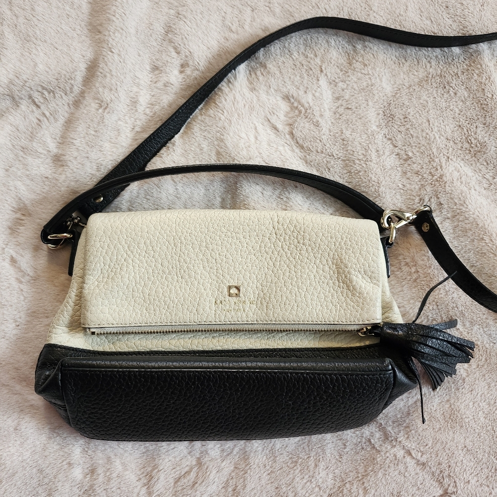 Kate Spade Polly Medium Foldover Black and White Handbag